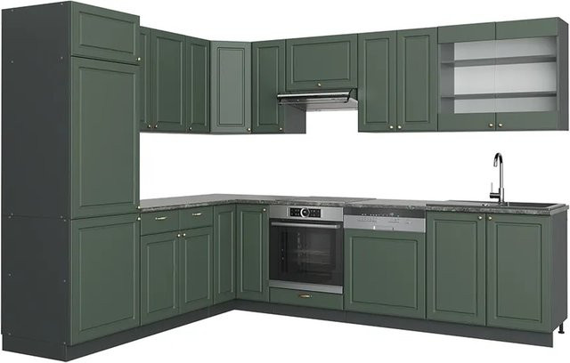 Vicco Eckküche Fame-Line Landhausstil in Anthrazit Grün Gold mit Einbauküchen-Elementen B/T/H: 227 x 60 x 287 cm - Bild 2