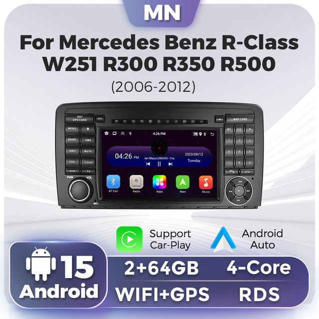 TomoStrong Carplay und Android Auto Autoradio mit GPS für Mercedes Benz R-Klasse W251 in Schwarz - Bild 1