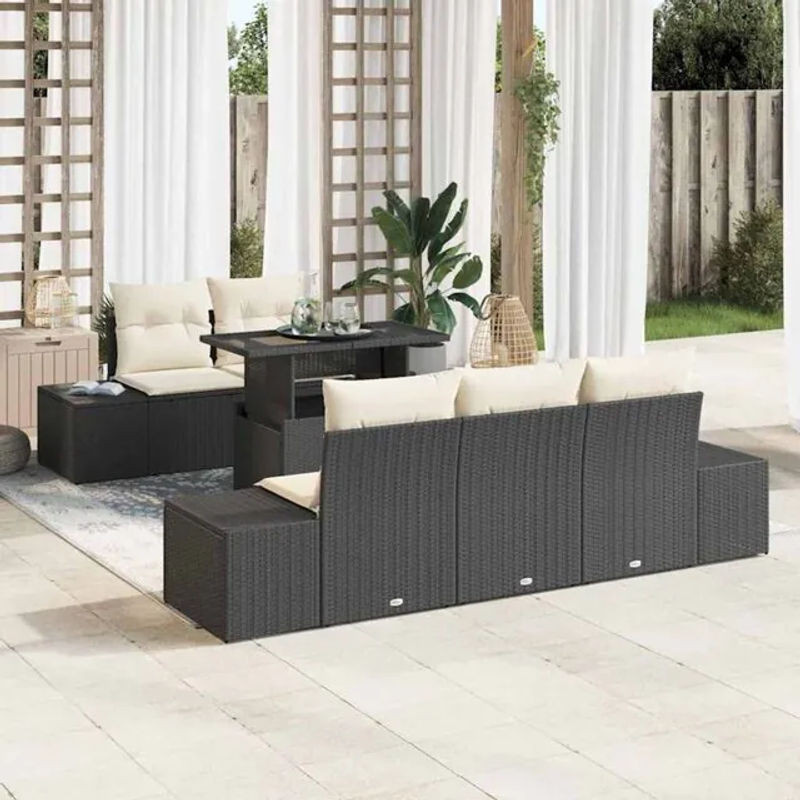 Vidaxl Garten-Sofa-Set aus Polyrattan mit 6 Teilen in Schwarz und Beige, B/T/H: 100 x 55 x 73 cm - Bild 1