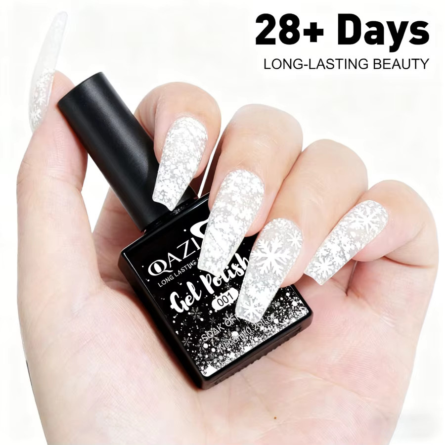 QAZIXU Snow Nagellack, 8 ml, weiß, rosa, glitzernd - Bild 2