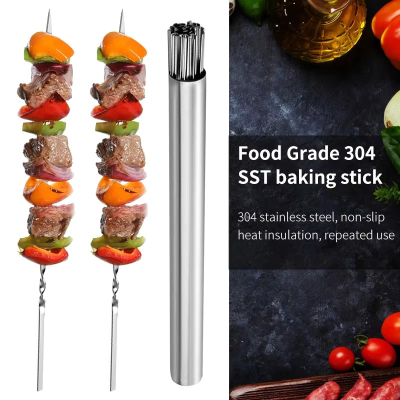 Wiederverwendbare BBQ Grillspieße aus Edelstahl in Silber für Kebab und Camping - Bild 3