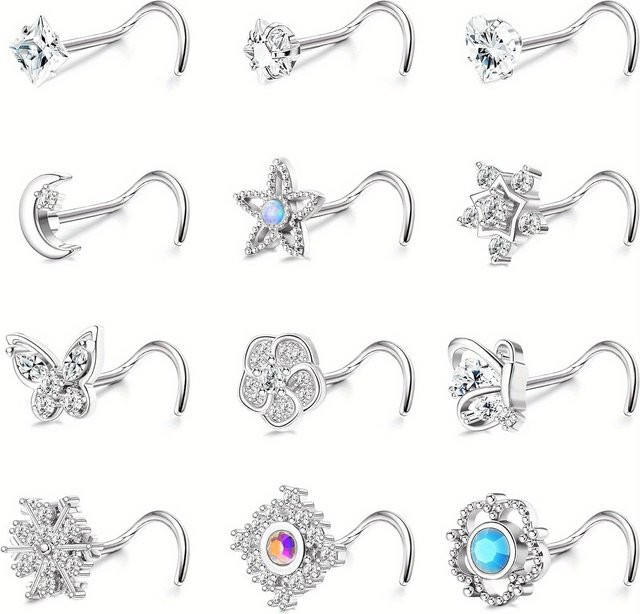 Drperfect Nasenringe Ohrstecker, Edelstahl, Zirkonia, Damen, Silber - Bild 1