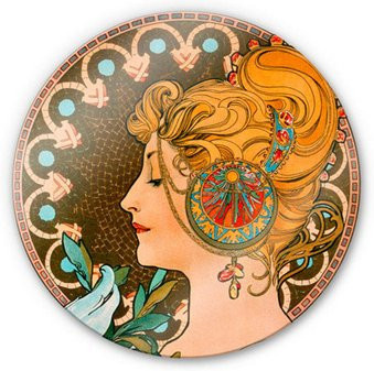 K&L Wall Art Glasbild im Jugendstil Art Deco Design Mucha, Durchmesser: 50 cm, Multicolor - Bild 1