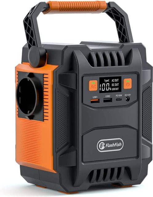 Flashfish A201 Tragbare Powerstation 200W, Solar-Generator mit 172,8 Wh und 48000 mAh, 5 Ausgänge inklusive USB-C PD18W und QC3.0, LED-Lampe, Schwarz - Bild 1