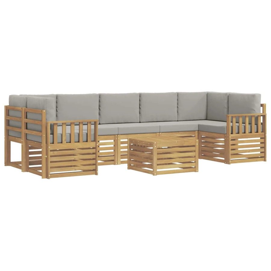 vidaXL Outdoor-Sofagarnitur 8-teilig in L-Form aus Akazienholz mit Polstern in Weiß und Hellgrau - Bild 2
