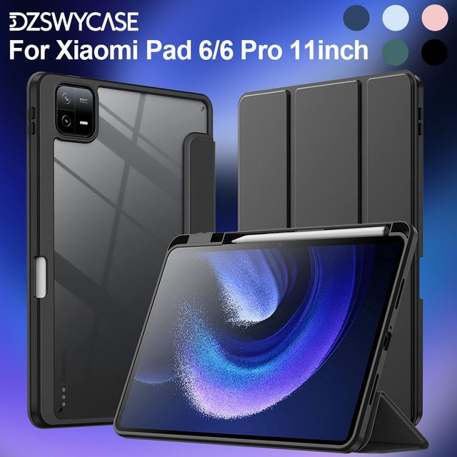 Stoßfeste Tablet-Hülle für Xiaomi Mi Pad 6 und Mi Pad 6 Pro (11 Zoll, Modell 2023) mit Stifthalter, Rückenständer und Auto Wake/Sleep Funktion in Pink oder Schwarz - Bild 1