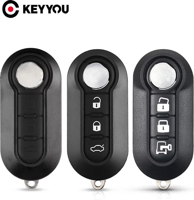 KEYYOU Flip Remote Auto Schlüssel Gehäuse mit 3 Tasten in Schwarz für Fiat 500, 500L, Punto, Fiorino, Doblo und Qubo - Bild 1