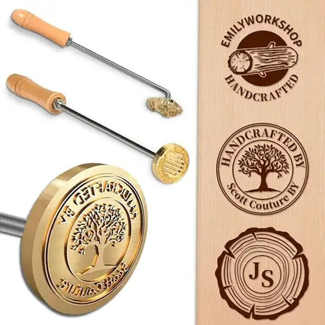 Personalisierter Logo-Prägestempel aus Messing in Gold für Leder, Holz und DIY-Projekte - Bild 1