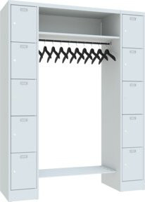 Stier Garderobe mit 2 Säulen, 5 Fächern, Hutablage und Zylinderschloss, Farbe: Lichtgrau (RAL 7035) - Bild 1