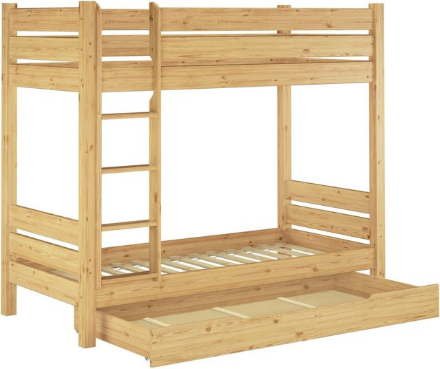 Erst-Holz Teilbares Etagenbett aus massivem Kiefernholz mit Bettkasten und Rollrost, Farbe Braun, B/T/H: 210 x 90 x 180 cm - Bild 1