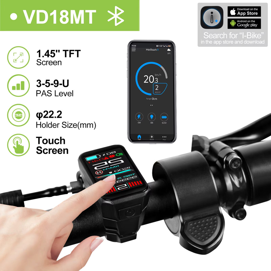 Varstrom VD18MT E-Bike Display mit Farb-Touchscreen, Bluetooth, IP67 wasserdicht, Schwarz, kompatibel mit BBS01B BBS02B BBSHD TSDZ2B TSDZ8 und weiteren Protokollen - Bild 2