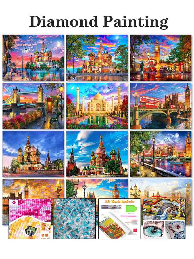 GATYZTORY 5D DIY Diamantmalerei Stadtlandschaft als Kreuzstich Set mit Mosaik-Stickerei in Multicolour, B/H: 30,0 x 20,0 cm - Bild 3