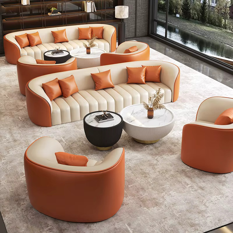 ZHIO Modernes Wohnzimmersofa in Beige aus Kunstleder im Vintage-Retro-Stil mit Polsterung - Bild 2