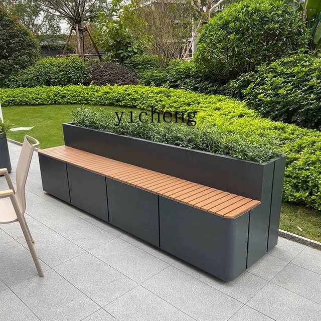 LX Outdoor-Sitz aus Edelstahl mit integrierter Blumenkasten-Kombination in modernem Design - Bild 1