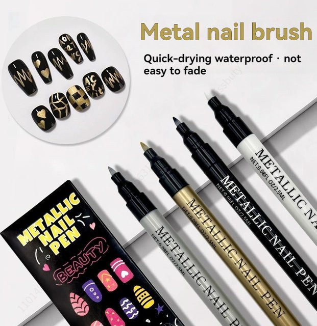 Haile Nail Art Graffiti Pen Set mit 4 Farben, wasserfeste Metallic Nagelmarker für DIY Maniküre - Bild 1