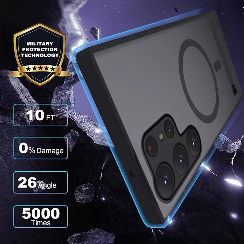 UYUXIO Handyhülle mit magnetischem Ständer und durchscheinender Rückseite für Samsung Galaxy S24, S23 und S22 Ultra Plus in Schwarz und Transparent - Bild 3