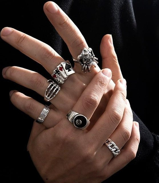 GiftSna Ring-Set 7-teilig, Zinklegierung, Silber, Herren, Vintage - Bild 1