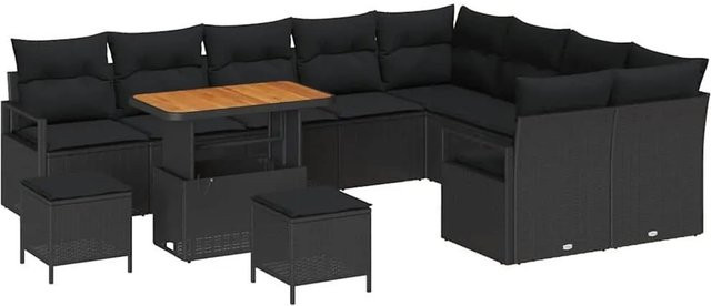 vidaXL Garten-Sofa-Set 12-tlg. in Schwarz mit Kissen und integriertem Stauraum für Garten, Balkon oder Terrasse - Bild 1