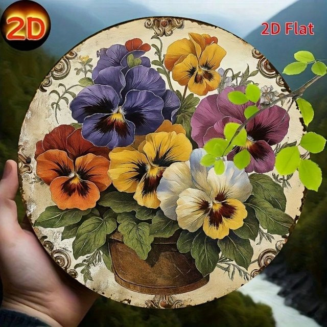 STUNHOME Rustikales Metallschild mit Blumen-Motiv, rund, Vintage-Dekor, Mehrfarbig, Durchmesser: 20 cm - Bild 1