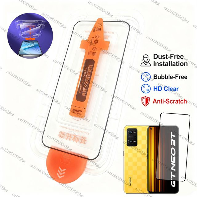 Staubfreier Screen Protector aus gehärtetem Glas für Realme GT Neo 3T, GT2, GT Neo2, 3, 3T, 9i und 9 Pro in Transparent - Bild 1