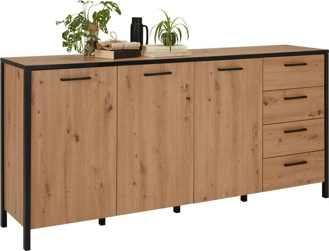 Mömax Sideboard Kirikus in Eichefarben im Industrial Design, B/T/H: 185 x 40 x 90 cm - Bild 1