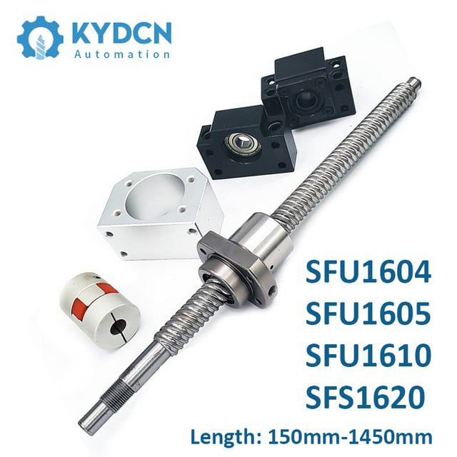 KYDCN Kugelumlaufspindel-Set C7 für CNC mit BK12, BF12, DSG16H und Mutter in Schwarz und Silber, Länge: 150-1450 mm - Bild 1