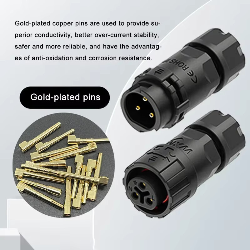 DIVEDEER Wasserdichter selbstsichernder Kabelstecker IP67 in Schwarz, lötfreier Luftfahrtstecker für M20 M16, 10–25 A, für Panel-Montage vorne oder hinten - Bild 2