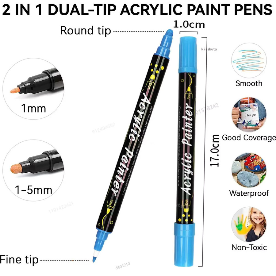 Kissbuty Acryl-Farbmarker Set mit 36 Farben und Dual-Tip-Spitzen in 1 mm und 5 mm für Holz, Felsmalerei, Leinwand, Stein und Glas - Bild 5