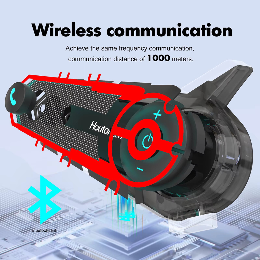 Houtonsen S6 Motorrad Helm Bluetooth Intercom Headset mit RGB Umgebungslicht, wasserdicht, Schwarz/Mehrfarbig - Bild 2