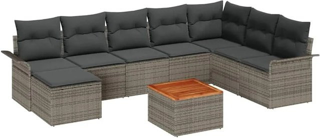 vidaXL Gartensofa-Set aus Poly-Rattan in Grau mit 9 Teilen, L-Form mit Eckelement, Ottoman, Couchtisch und integriertem Kissen-Speicher - Bild 1