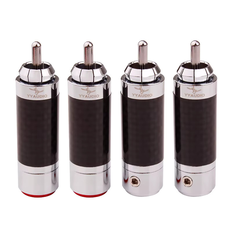 YYAUDIO RCA-Stecker Set aus Tellur-Kupfer mit Rhodium-Beschichtung und Kohlefaser-Design in Schwarz für HiFi-Audio-Verstärker DIY 4 Stück - Bild 5