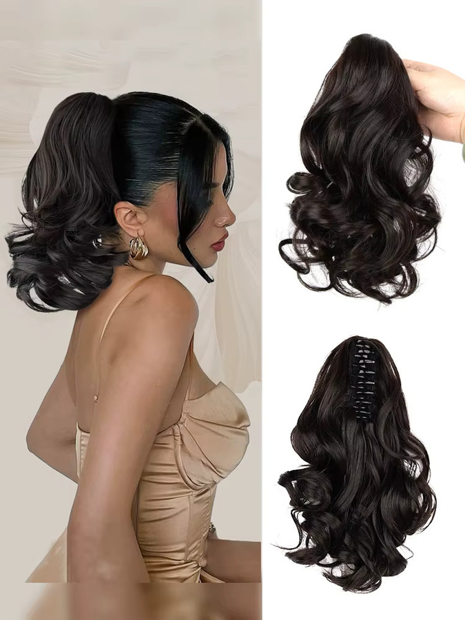 JIAMEISI Pferdeschwanz-Extensions, schokoladenbraun, synthetisch, lockig, 25,4 cm - Bild 5