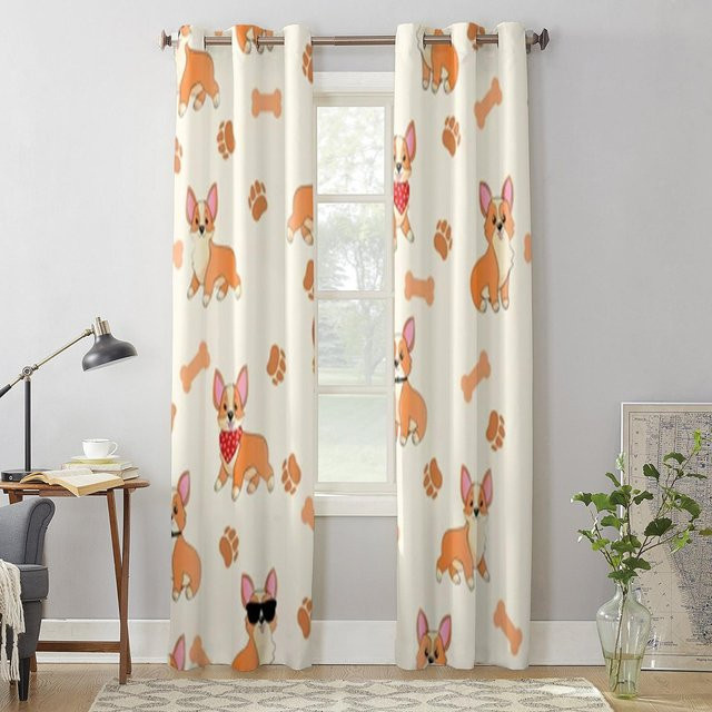 Super Six Fenstergardine mit Corgi Pfoten und Knochen Motiv, halbtransparent, Polyester, Mehrfarbig, Breite: 135 cm, Höhe: 60 cm - Bild 1