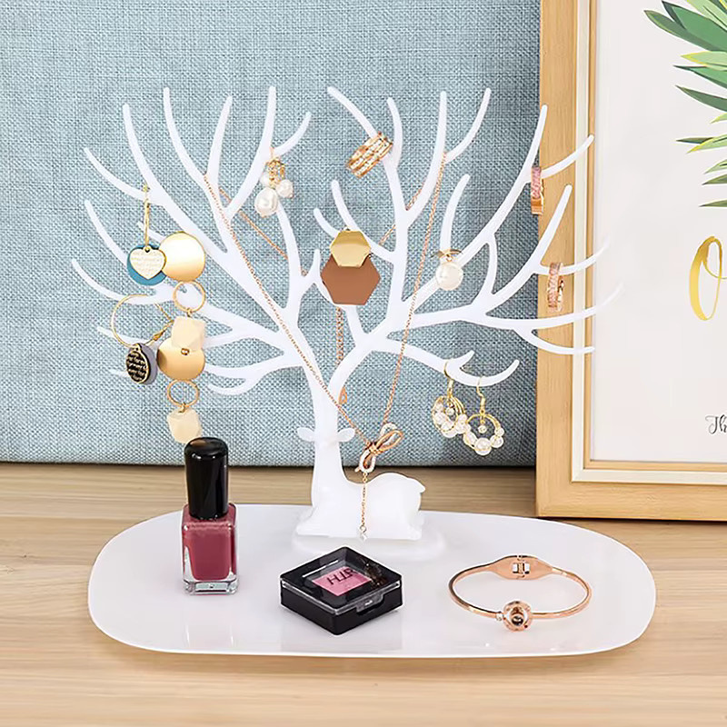 SayMakerLace Schmuckdisplay Organizer in Weiß für Ohrringe, Halsketten, Ringe und Armbänder mit Tablett und Baumregalen in 2 Größen - Bild 3