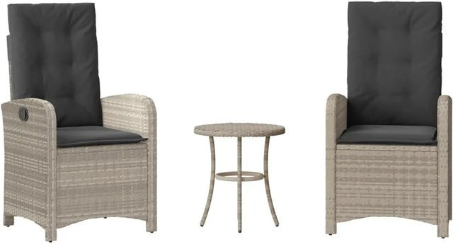 vidaXL 3-teiliges Bistro-Set aus PE-Rattan mit Kissen in Hellgrau für Garten, Balkon oder Hinterhof - Bild 1