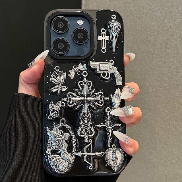 Personalisierbare Handyhülle im dunklen Kreuzpistolen-Design für Apple iPhone 11 bis iPhone 17 Pro Max - Bild 1