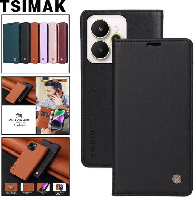 Business Flip Wallet Case für Realme 14 Pro Plus 5G mit Kartenhalter aus Leder und starkem Magneten in Gold und Schwarz - Bild 1