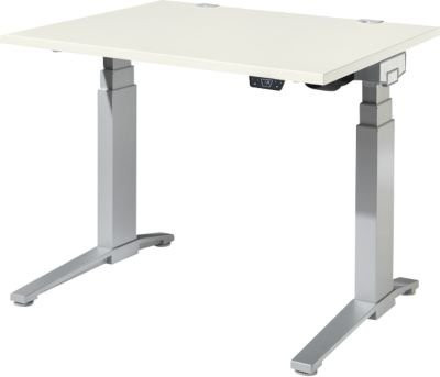 Schäfer Shop Genius ERGOSTYLE S Schreibtisch elektrisch höhenverstellbar, Rechteck, C-Fuß, Weiß/Weißaluminium, B: 120 cm, T: 80 cm, H: 63,5-130,5 cm - Bild 1