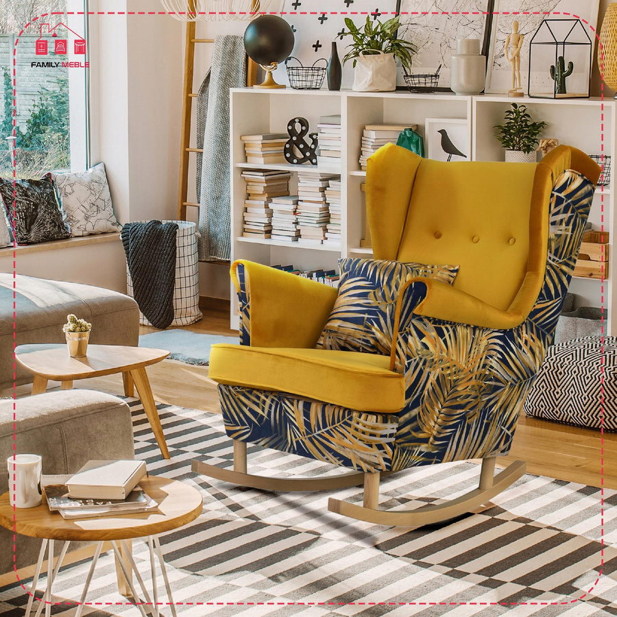 Ohrensessel Ari Print Duo Schaukel von Family Möbel in Braun mit Blätter-Design im skandinavischen Stil - Bild 3