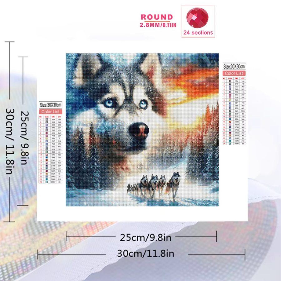 Momoart Diamantmosaik Hund Wolf Winter DIY Rund Wandkunst Multicolour B/T/H: 20 x 20 x 20 cm - Bild 2