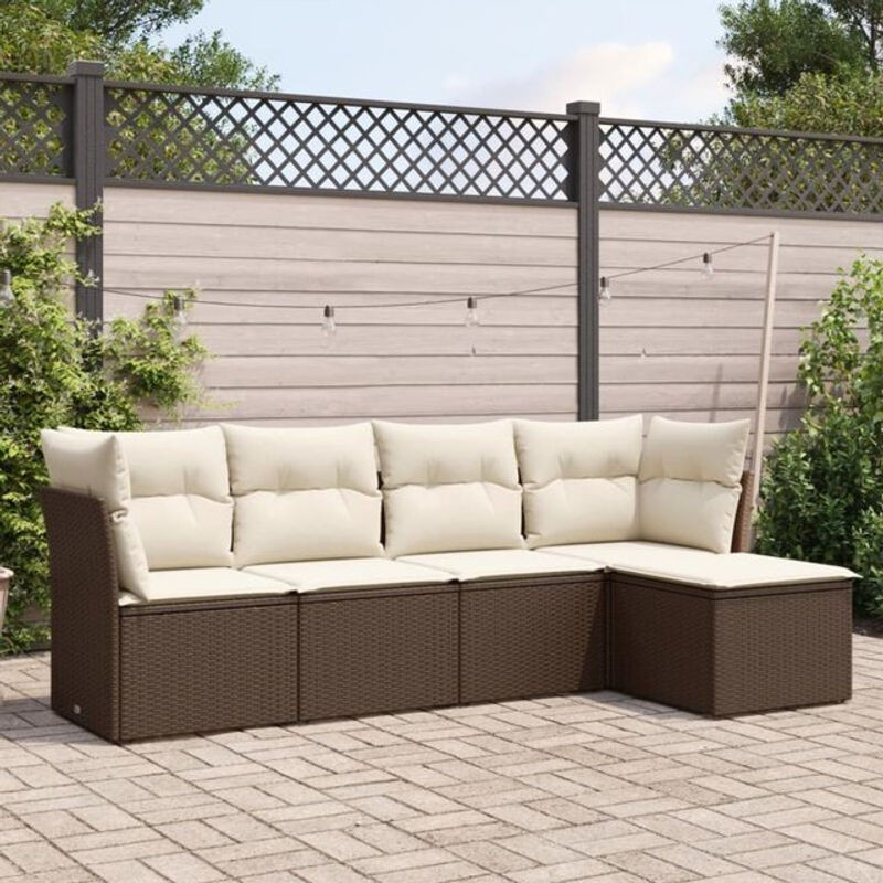 5-tlg. Garten-Sofagarnitur mit Kissen aus Polyrattan in Braun von VIDAXL - Bild 1