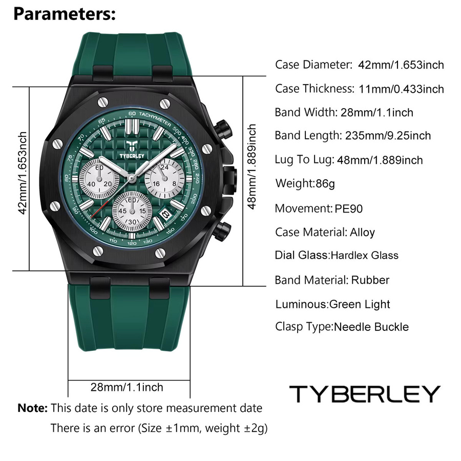 TYBERLEY Chronograph, Quarz, Grün, Silikon, Herren - Bild 5