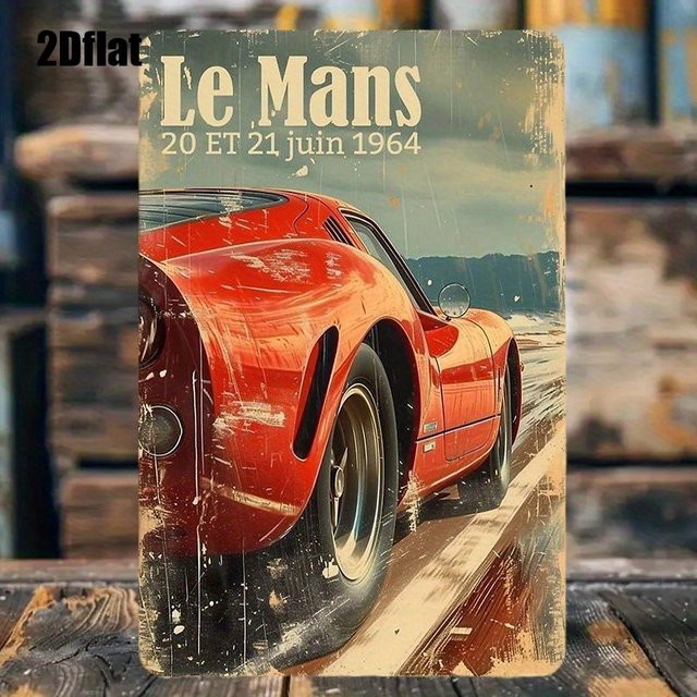 Alan Prost Metallblechschild Retro-Sportwagen Wandkunst in Rot und Weiß, B: 30,0 cm, H: 20,0 cm - Bild 1