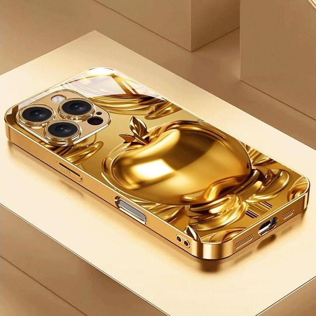 Goldene Handyhülle mit Apple Muster in Gold Metallic Lack für iPhone 11 bis iPhone 17 Pro Max und iPhone 17 Air 16E - Bild 1