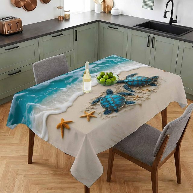 JINGYUE Pet Rechteckige Tischdecke mit Meeresmotiven in Blau, B/B: 140 x 180 cm - Bild 1