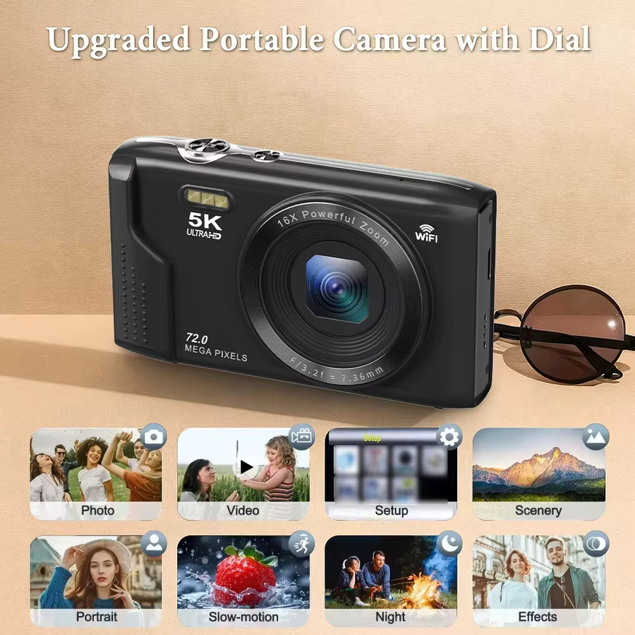 Ourlife 5K Digitalkamera mit 72MP, 2,8 Zoll LCD-Bildschirm, 16-fachem Digitalzoom und wiederaufladbarem Akku für Vintage-Fotografie und Vlogs in Pink oder Black - Bild 3