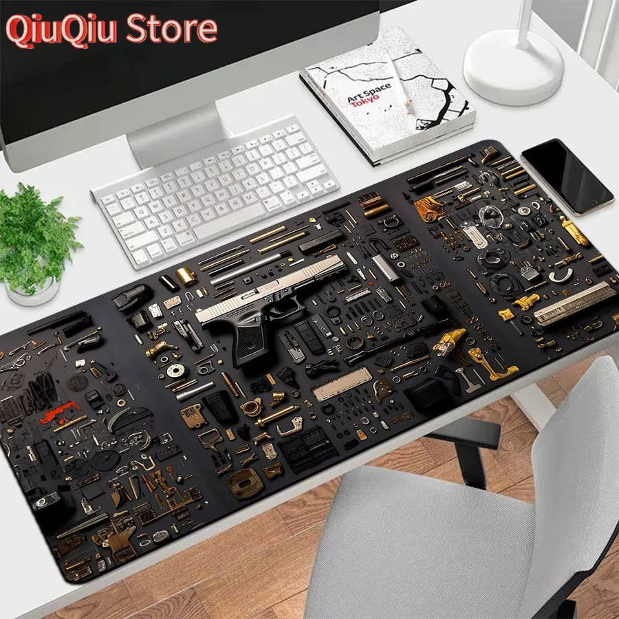 Potdemiel Waffen-Demontage Mauspad in Schwarz als große Schreibtischunterlage für Gaming und Tastatur - Bild 2