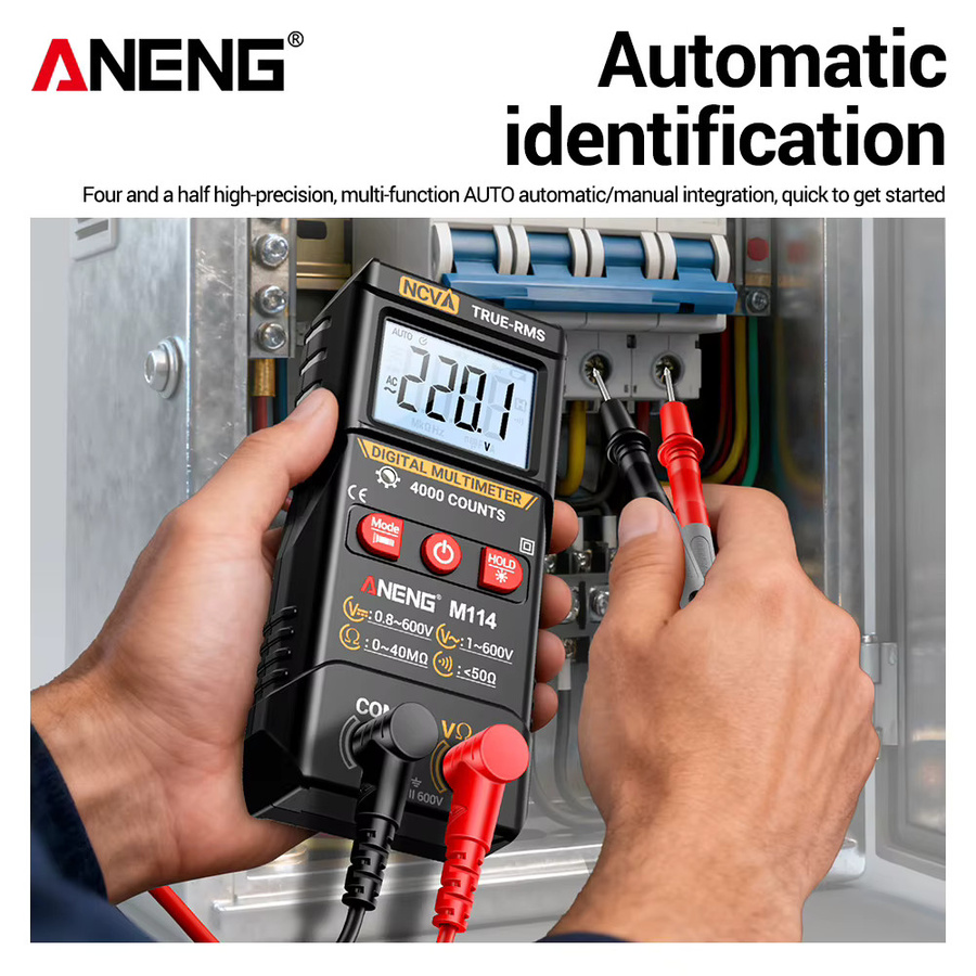 ANENG M114 Digital-Multimeter Tester in Schwarz mit DC/AC-Spannung, NCV, Widerstand und automatischer Hintergrundbeleuchtung - Bild 6