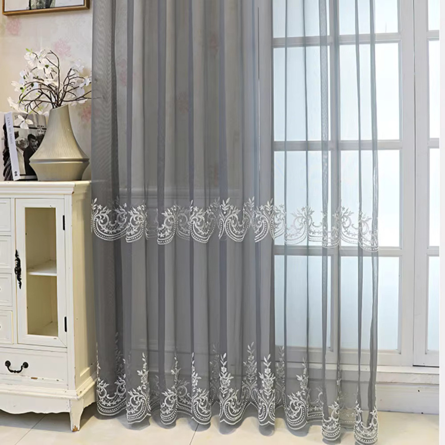 CENTURyMiG Transparenter Vorhang mit floraler Bestickung in Grau, Thermoisolierender Fenstervorhang für Wohnzimmer und Balkon, B/H: 100 x 200 cm - Bild 2