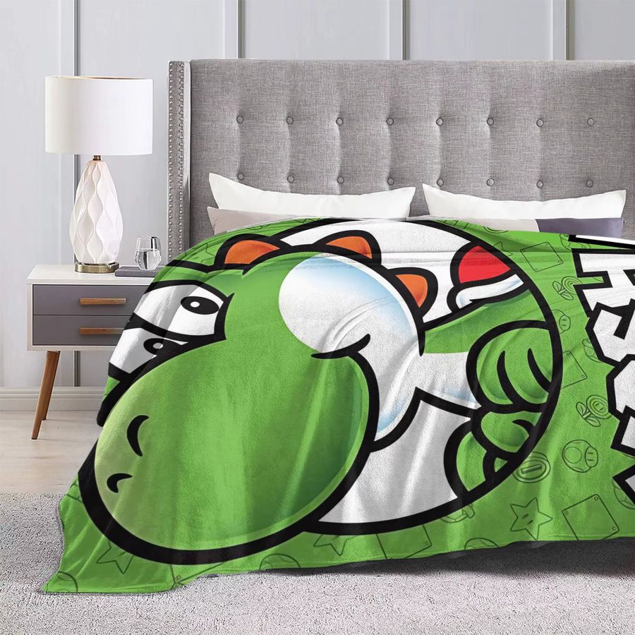 Super Mario Yoshi Flanell-Plüschdecke in Grün für Kinder und Erwachsene - Bild 4